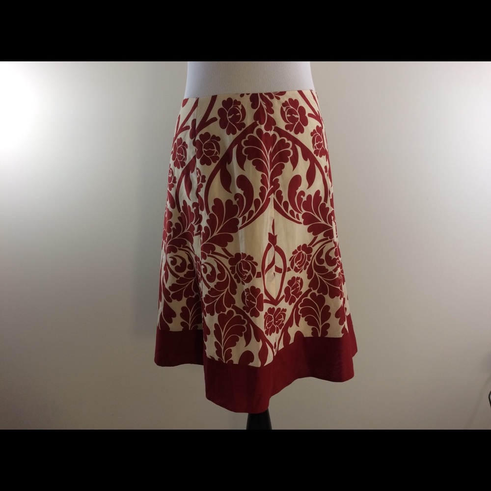 Ann Taylor Petite Red and Cream A-Line Skirt